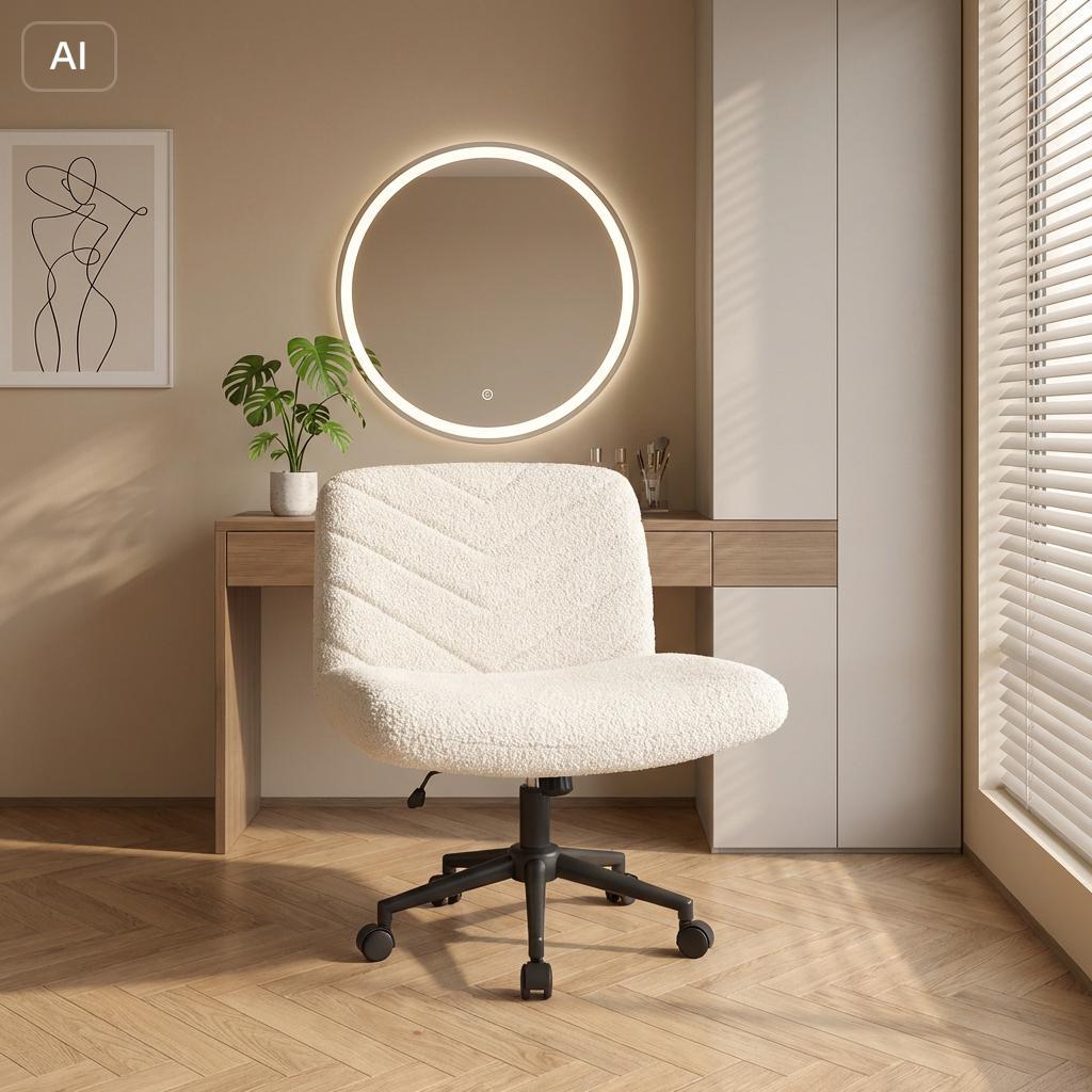 Armless Wide Seat Swivel Desk Chair, Adjustable Height Criss Cross Office Chair, Mid-Back Comfortable Vanity Task Chair for Home Office, Study, Work & Makeup