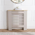 Modern Horizontal Slatted MDF Radiator Cover Grill Shelf Cabinet Black w/ Natural Wood Top for Living Room Hallway Entryway Bedroom Stylish Furniture Protection & Storage