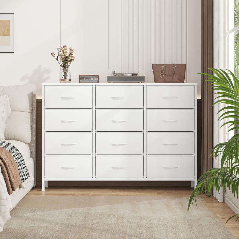 【NS】 12 Drawers Chest of Drawers for Bedroom, Fabric Storage Drawer, Tall White Hallway Storage Unit