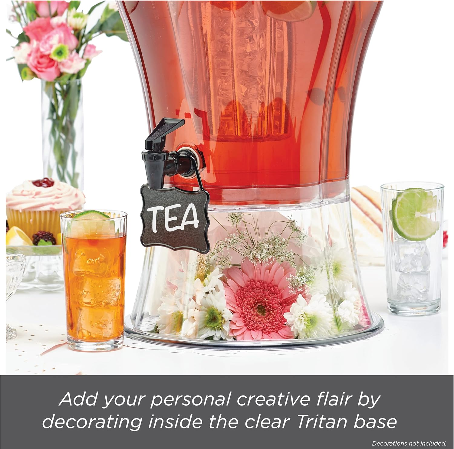3.5 Gallon Plastic Beverage Dispenser, Clear Drink Dispenser with Ice Core, Stand, Spigot & Bonus Chalkboard Tag, Large Punch Dispenser for Parties, BBQ, Camping, Buffet, Home & Commercial Use