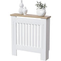 【NS】White MDF Radiator Cover with Wood Shelf – Modern Slatted Grill Design, Small Size (H: 83.3 / W: 78 / D: 19 cm) [Plus A Free Gift]
