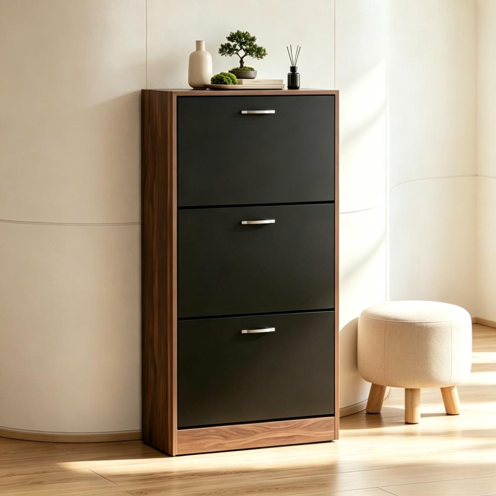 Slim Wooden Shoe Cabinet with 3 Pull-Down Drawers, Dustproof Entryway Storage Organiser, Space-Saving Tall Unit for Hallway and Corridor [Plus A Free Gift]