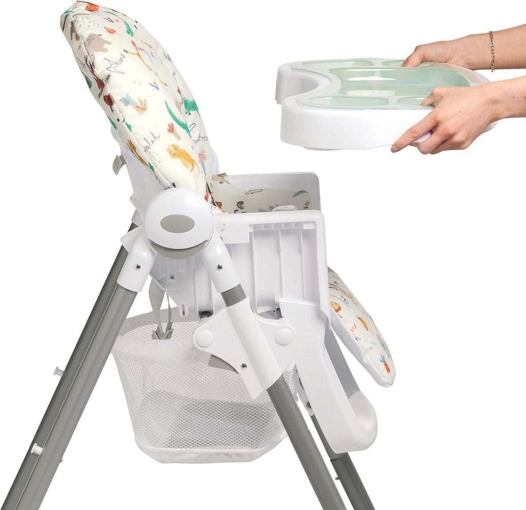 Adjustable Luxury Highchair – with Recline & Foldable Features, Removable Tray and Jungle Alphabet Design, Suitable from Newborn to Toddler [Plus A Free Gift]