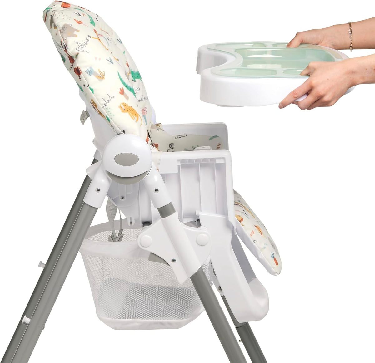 Adjustable Luxury Highchair – with Recline & Foldable Features, Removable Tray and Jungle Alphabet Design, Suitable from Newborn to Toddler [Plus A Free Gift]