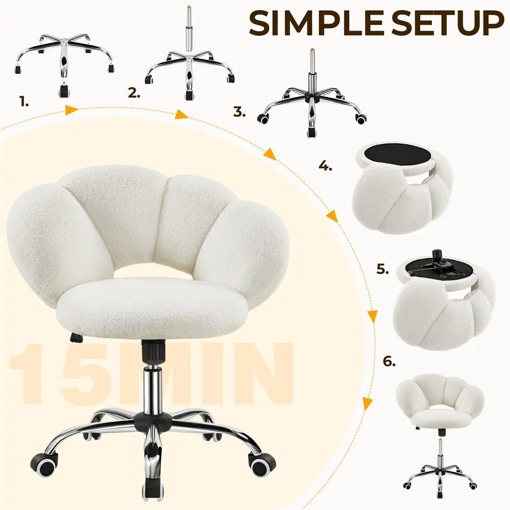Upholstered Swivel Vanity Chair with Wheels, Cloud-Shaped Adjustable Height Desk Seat for Home Office, Bedroom, Dorm Living Room [Plus A Free Gift]
