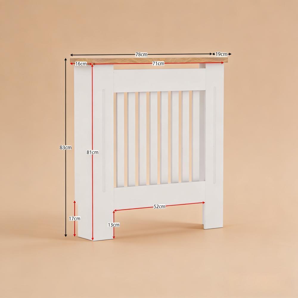 White Modern MDF Radiator Cover with Grill Slats & Wood Top Shelf  [Plus A Free Gift]