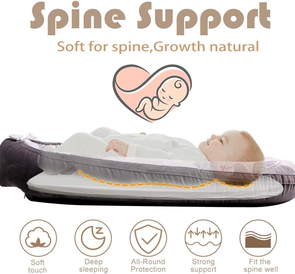 Portable Newborn Bassinet Cot – Cotton Baby Nest Lounger for Co-Sleeping, Soft Breathable Travel Sleeper for Infant 0-12 Months, Ideal Newborn Gift [Plus A Free Gift]