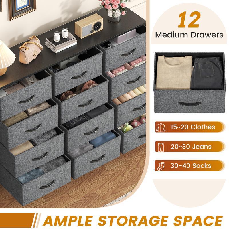 【NS】 12 Drawers Chest of Drawers for Bedroom, Fabric Storage Drawer, Tall White Hallway Storage Unit