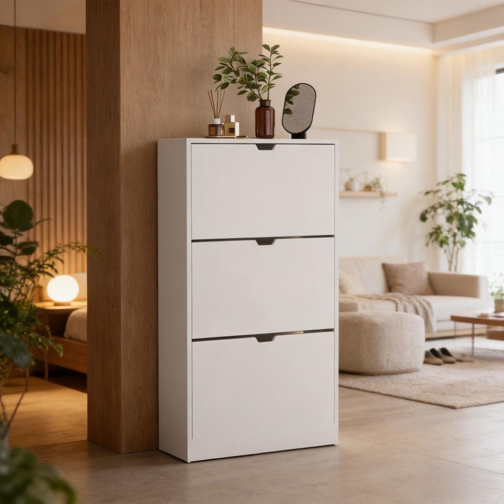 Space Saving 3-Drawer Flip Down Shoe Cabinet for Hallway & Living Room - FSC Certified Eco-Friendly Storage
