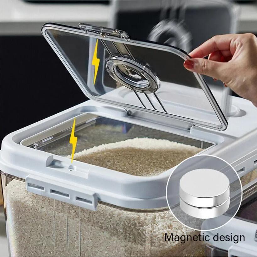 7.5KG/15KG Airtight Rice Storage Container, BPA-Free Transparent Grain Bucket with Airtight Lid & Measuring Scoop, Large Sealed Dry Food Dispenser Bin for Flour Rice Nuts, Kitchen Clear Plastic Grain Storage Organizer