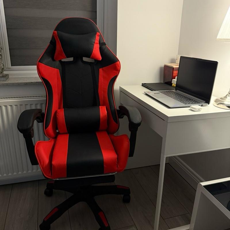 Ergonomic Gaming Chair with Footrest, High Back Racing Style Recliner, PU Leather Computer Chair with 360° Swivel, Adjustable Backrest, Lumbar Support & Headrest Pillow, Durable Comfort for Adults