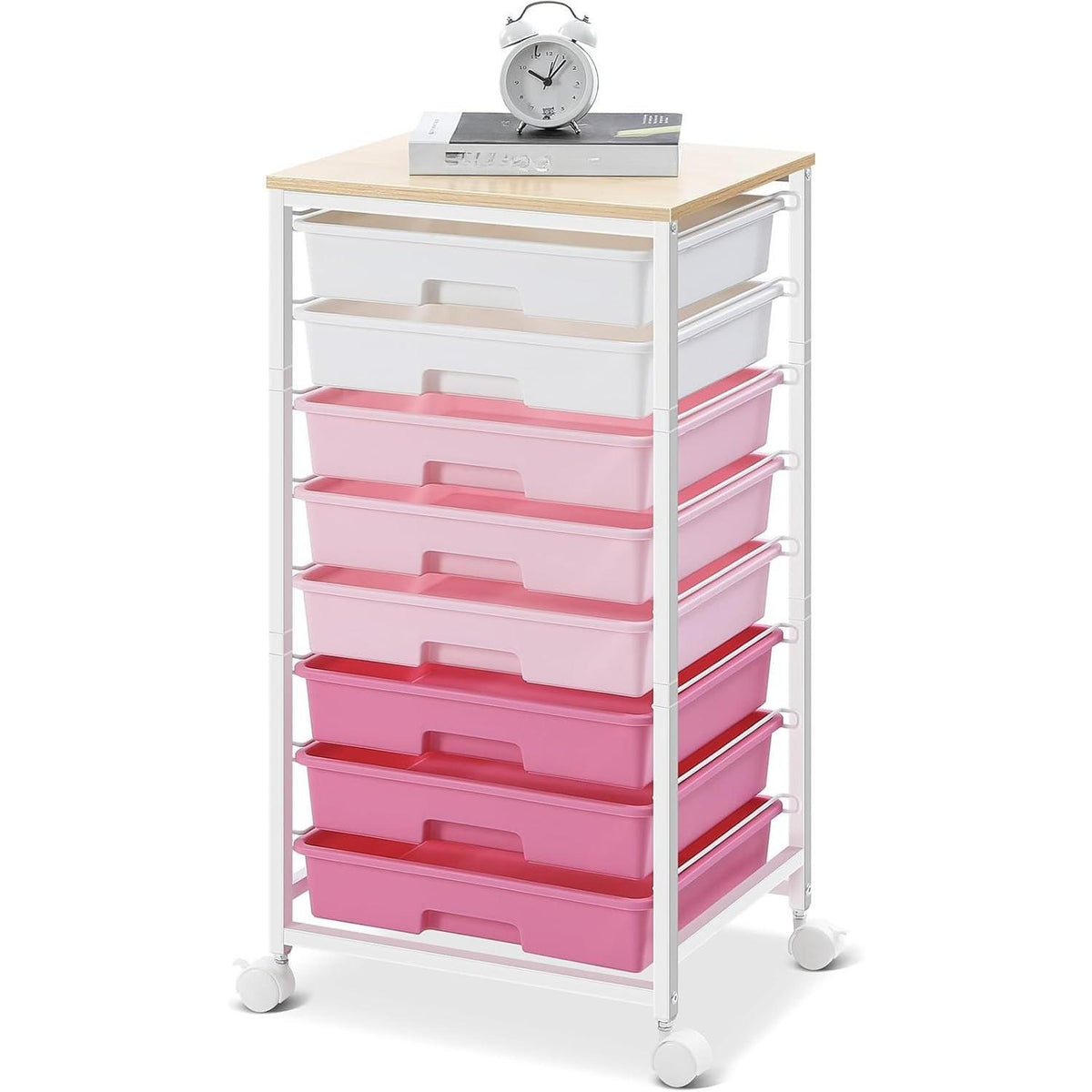 Multipurpose 8 Drawer Rolling Storage Trolley, Mobile Plastic Drawer Organizer Cart with Lockable Wheels, Versatile Utility Storage Unit for Home, Bedroom, Classroom and Beauty Salon