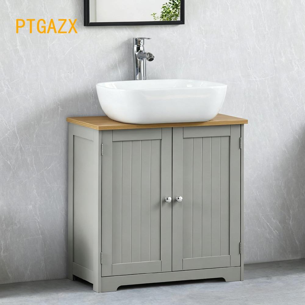Floor Standing Bathroom Sink Cabinet with Storage | Grey Oak Under Basin Vanity Unit, Modern Cupboard [Plus A Free Gift]