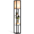 Neviland Floor Lamps with Shelves for Living Room, 3 Layers Morden Standard Lamp with LED Light for Bedroom, Office, Black/Wood/ Gray-brown[Energy Class A]A suitable gift for friends and family on holidays or for moving. Valentine's Day gift