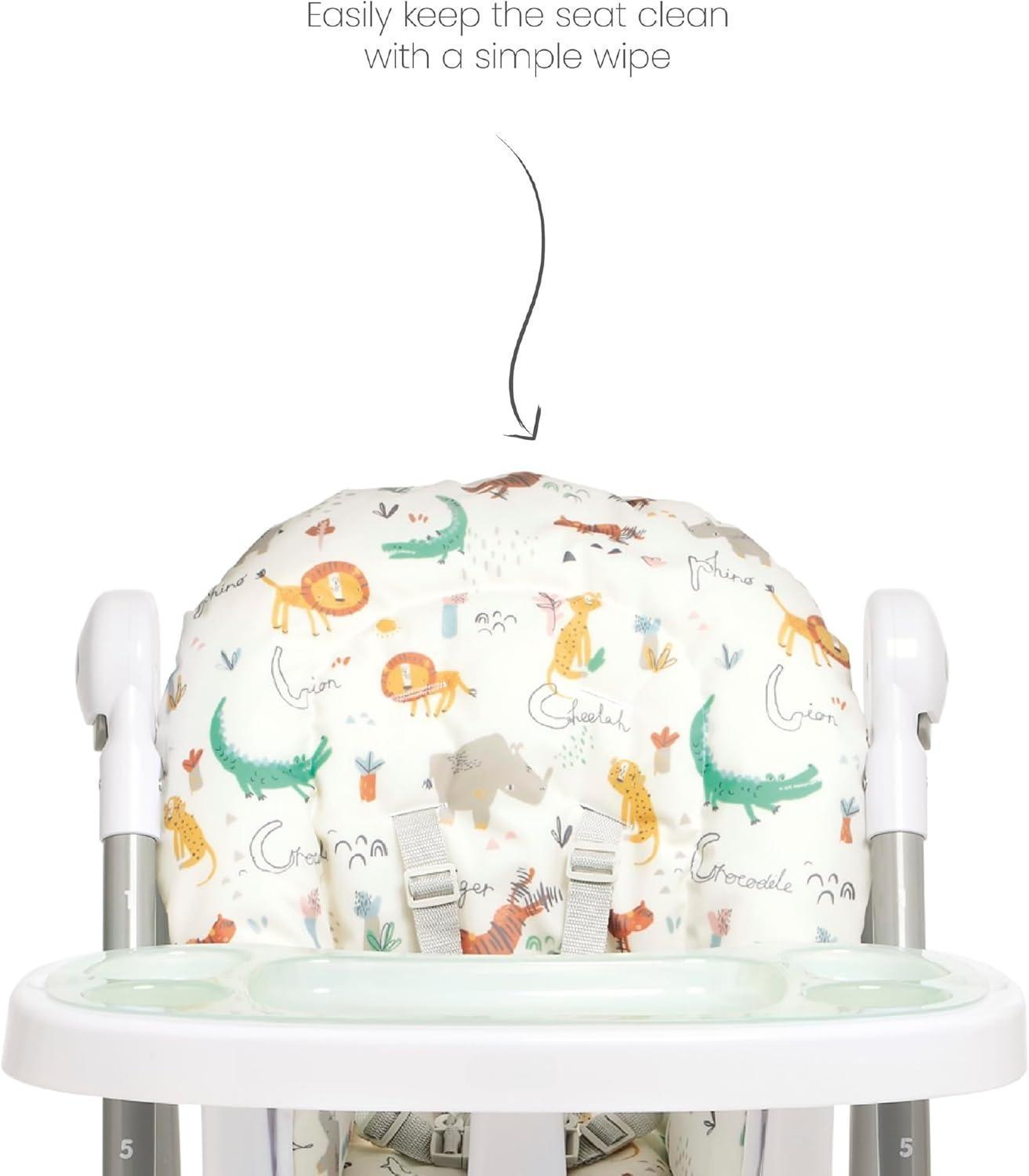 Adjustable Luxury Highchair – with Recline & Foldable Features, Removable Tray and Jungle Alphabet Design, Suitable from Newborn to Toddler [Plus A Free Gift]