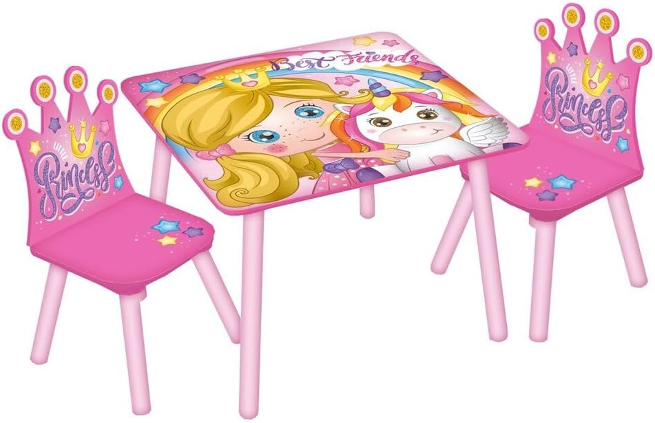 URBNLIVING Kids Wooden Table & 2 Chairs Themed Set Furniture for Play Room Study Desk Toddlers Junior (Football)