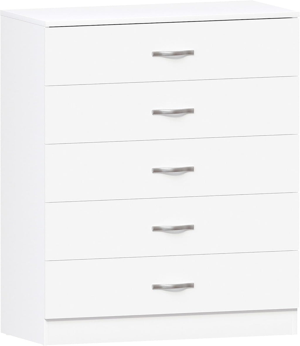 Vida Designs Riano 5 Drawer Chest of Drawers, Metal Handles and Runners, Anti-Bowing Drawer Support, Bedroom, Nursery Furniture, White