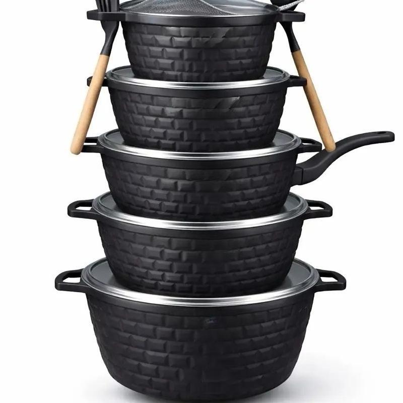 5‑Piece Die‑Cast Non‑Stick Cookware Set, Kitchen Pots and Pans Set‑Including 20/24/28/32cm Casserole Stock Pots & 28cm Frying Pan with 2 Cooking Spoons, Compatible with Induction, Gas & Electric Stovetops