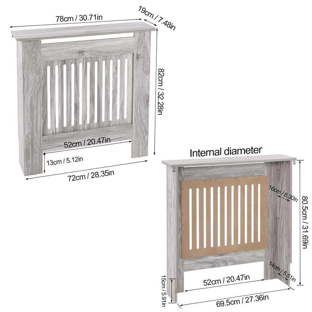 Grey Modern Radiator Cover, MDF Vertical Slat Design with Wooden Top Shelf, Stylish Cabinet for Living Room, Bedroom, and Hallway [Plus A Free Gift]