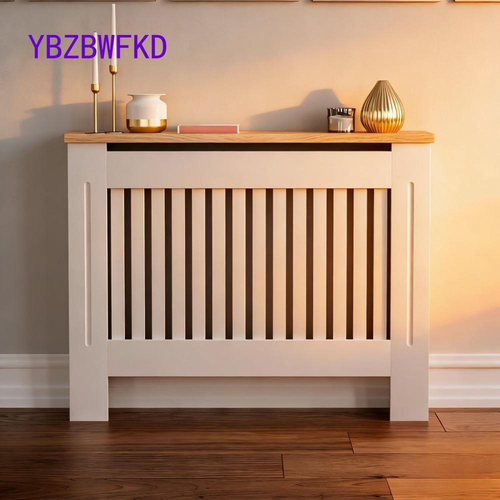 White Modern MDF Radiator Cover with Grill Slats & Wood Top Shelf  [Plus A Free Gift]