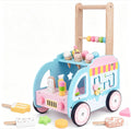Multifunctional Wooden Ice Cream Shop Push Walker with Silent Wheels Pretend Play Store Activity Center Early Educational Walking Toy Improve Hand Eye Coordination for Toddler Kids 1 2 3 Years Old Girls Boys Ideal Birthday Holiday Present Free