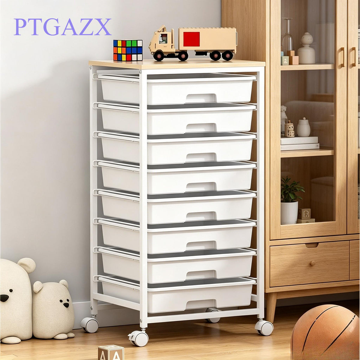 Multipurpose 8 Drawer Rolling Storage Trolley, Mobile Plastic Drawer Organizer Cart with Lockable Wheels, Versatile Utility Storage Unit for Home, Bedroom, Classroom and Beauty Salon