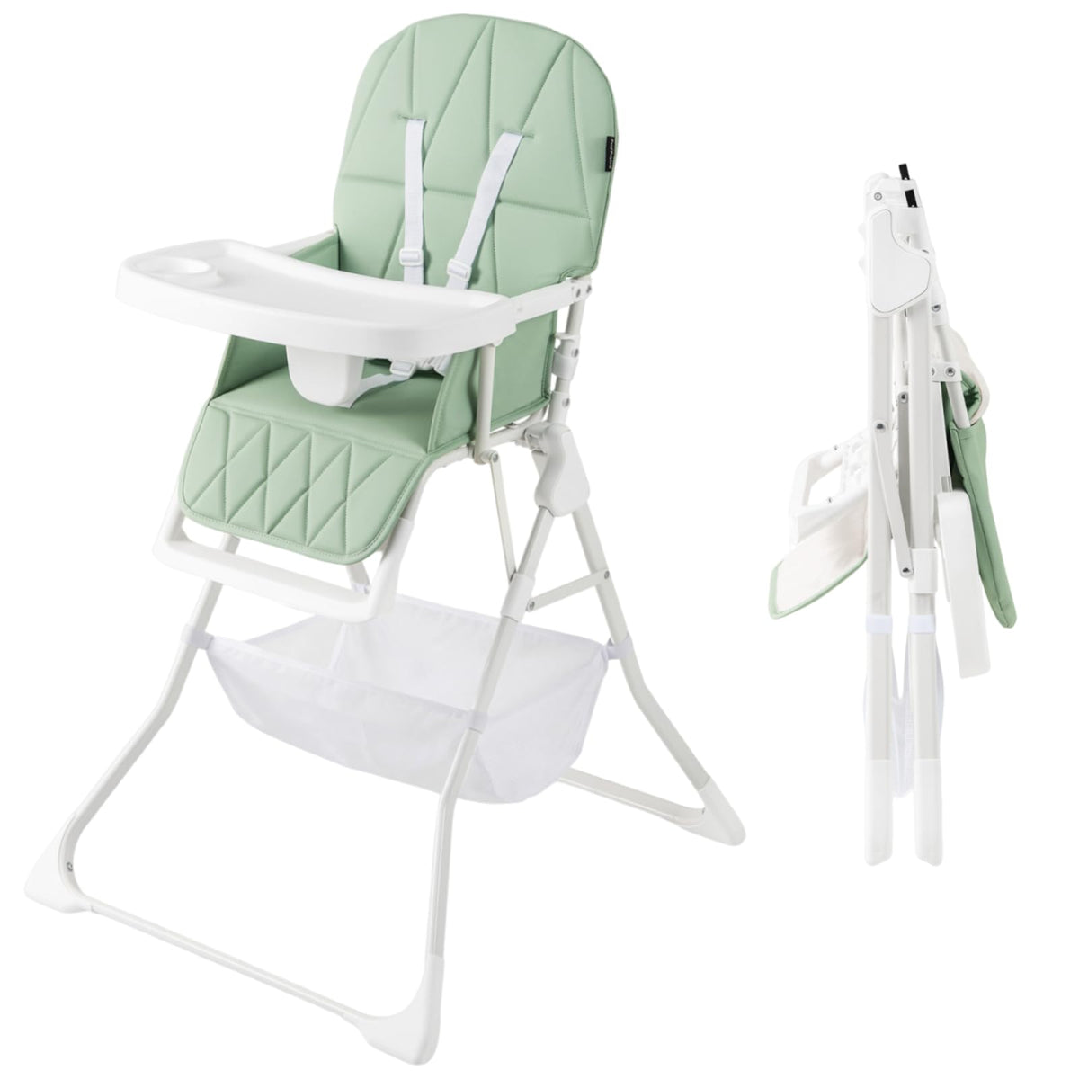 Maxmass Foldable High Chair, Compact High Chair with 3-Position Adjustable Dishwashable Tray, Removable Seat Cushion, 5-Point Safety Harness, Highchair for Baby Infant (Brown with Basket)