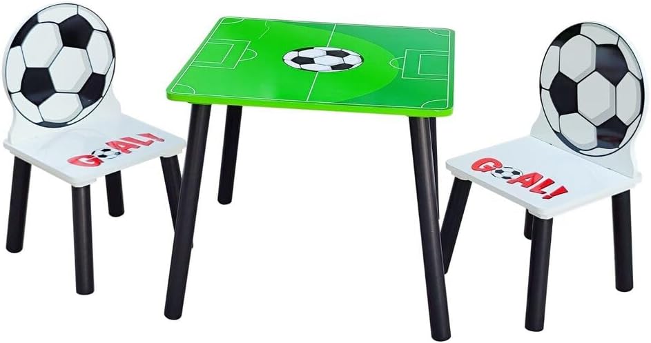 URBNLIVING Kids Wooden Table & 2 Chairs Themed Set Furniture for Play Room Study Desk Toddlers Junior (Football)
