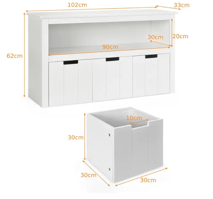 COSTWAY Kids Toy Storage Cabinet, Wooden Playroom Chest with Drawers and Large Open Shelf, Children Room Toys Books Storage Organizer for Boys Girls. For detailed product dimensions, please refer to the size chart in the product description.