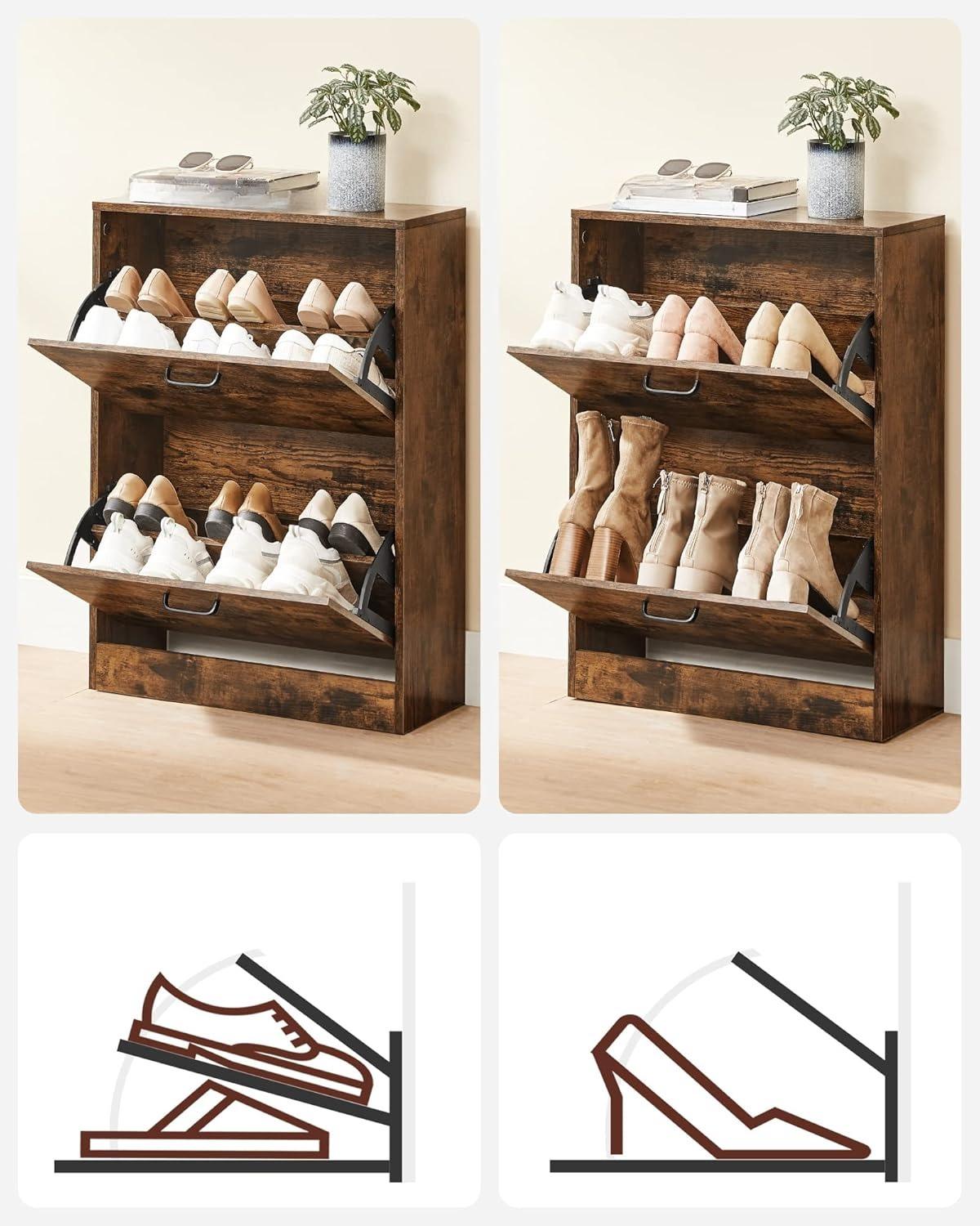 Shoe Cabinet With 2 Flip Doors, Adjustable And Removable Divider, 12 Pairs Of Women's Shoes Or 8 Men's Shoes, Narrow Entrance, 60 X 24 X 83.5 (L X W X H), Rustic Brown LBC02BX