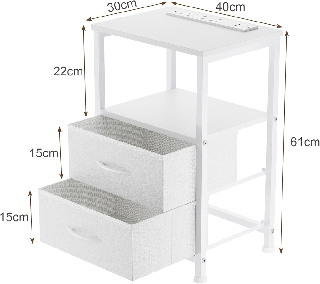 40cm Wide Bedside Table with USB Charging Station & LED Lights, 2 Fabric Drawers Nightstand, Slim End Table for Small Spaces, Bedroom, Living Room, Rustic Brown [Plus A Free Gift]