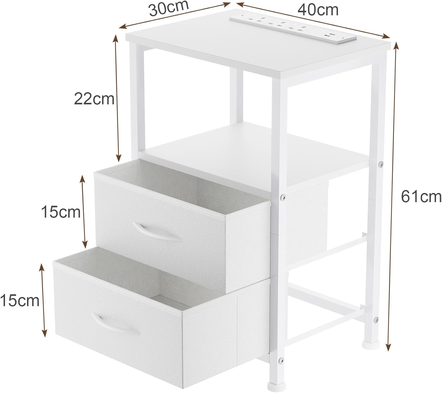 40cm Wide Bedside Table with USB Charging Station & LED Lights, 2 Fabric Drawers Nightstand, Slim End Table for Small Spaces, Bedroom, Living Room, Rustic Brown [Plus A Free Gift]