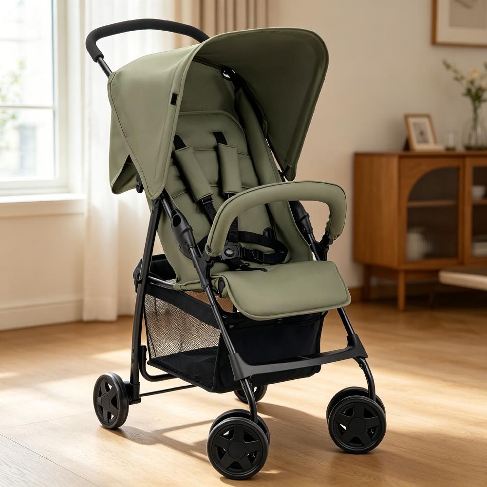 Lightweight Travel Pushchair with Raincover, Compact Fold, Fully Reclining Seat, XL Storage Basket, Suitable from Birth to 15 kg
