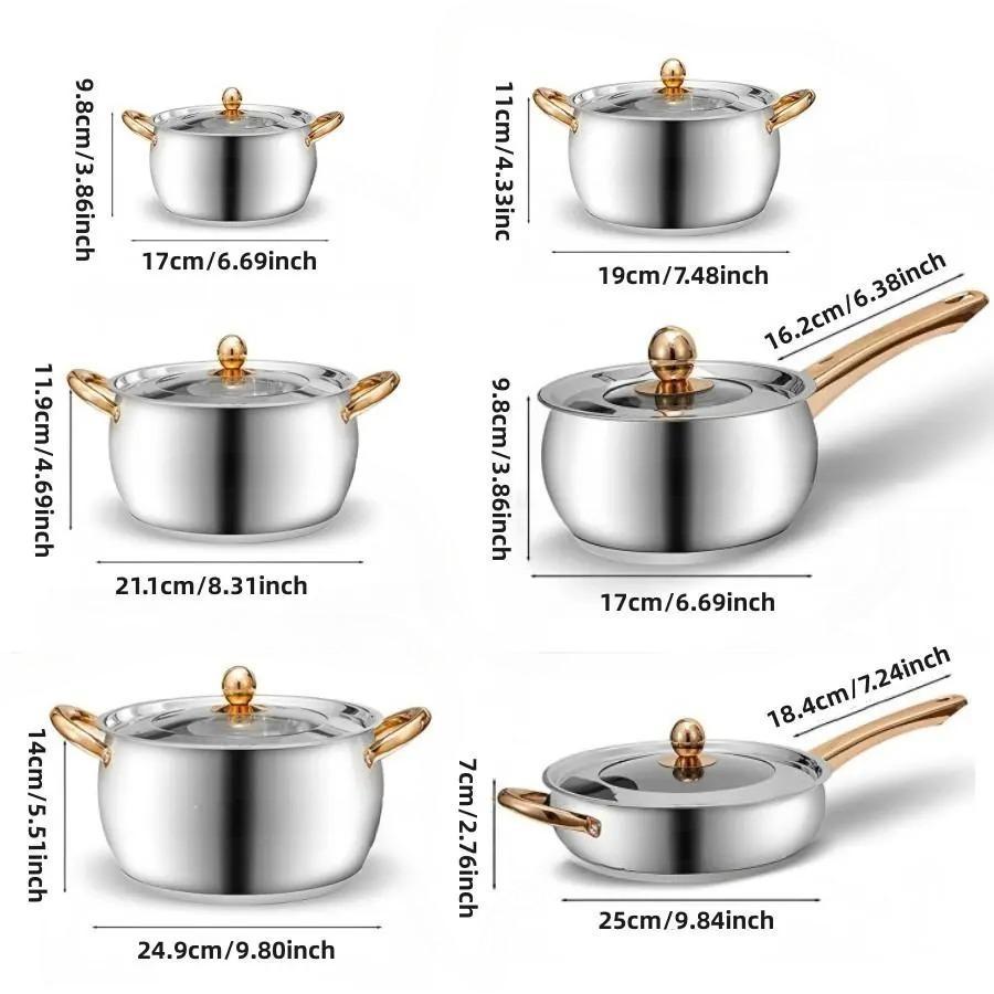 Stainless Steel Non-Stick Cookware Set, Pots & Pans with Heat-Resistant Handles, Compatible with All Stovetops, Premium Kitchen Essential & Holiday Gift Choice