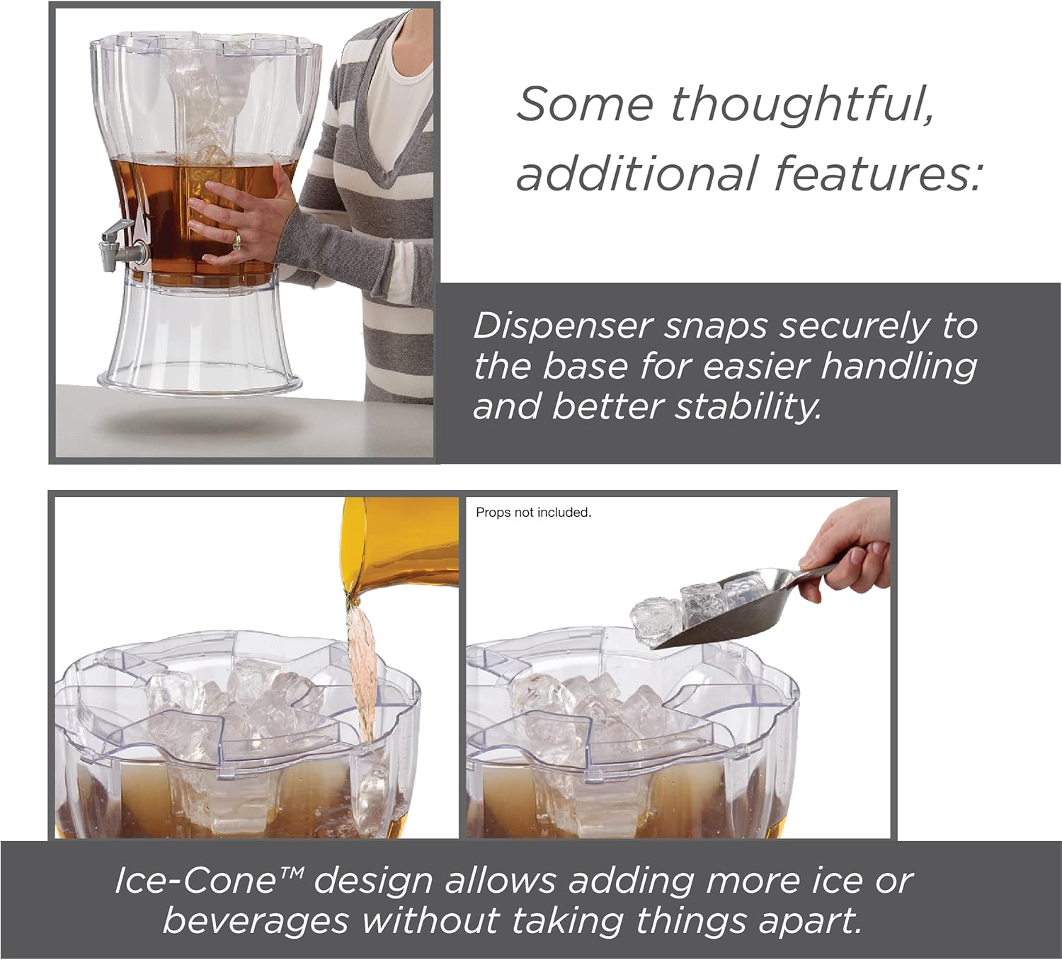 3.5 Gallon Plastic Beverage Dispenser, Clear Drink Dispenser with Ice Core, Stand, Spigot & Bonus Chalkboard Tag, Large Punch Dispenser for Parties, BBQ, Camping, Buffet, Home & Commercial Use