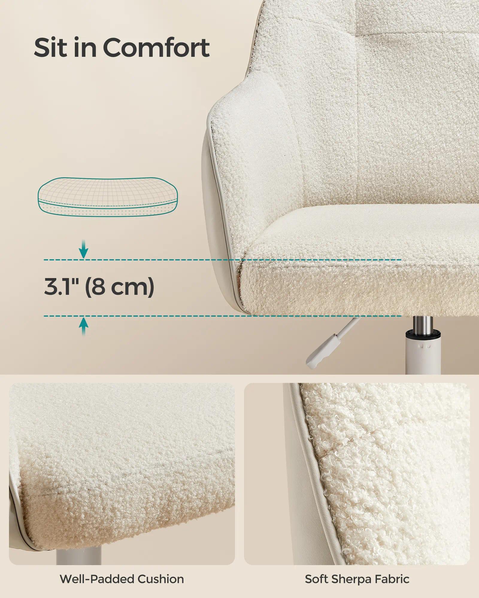 Adjustable Height Swivel Chair with Armrests, 110kg Load Capacity, Cotton-Linen Fabric, Multi-Purpose Office Chair for Home Office Study Bedroom Makeup Vanity [Plus A Free Gift]