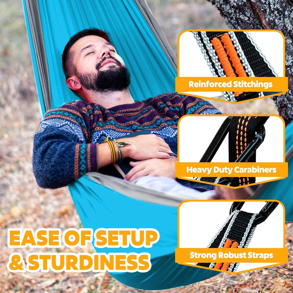 Ultra-Light Travel Camping Hammock | 300kg Load Capacity,(300 x 200 cm) Breathable,Quick-drying Parachute Nylon | 2 x Premium Carabiners,2 x Nylon Slings Included | For Outdoor Indoor Garden