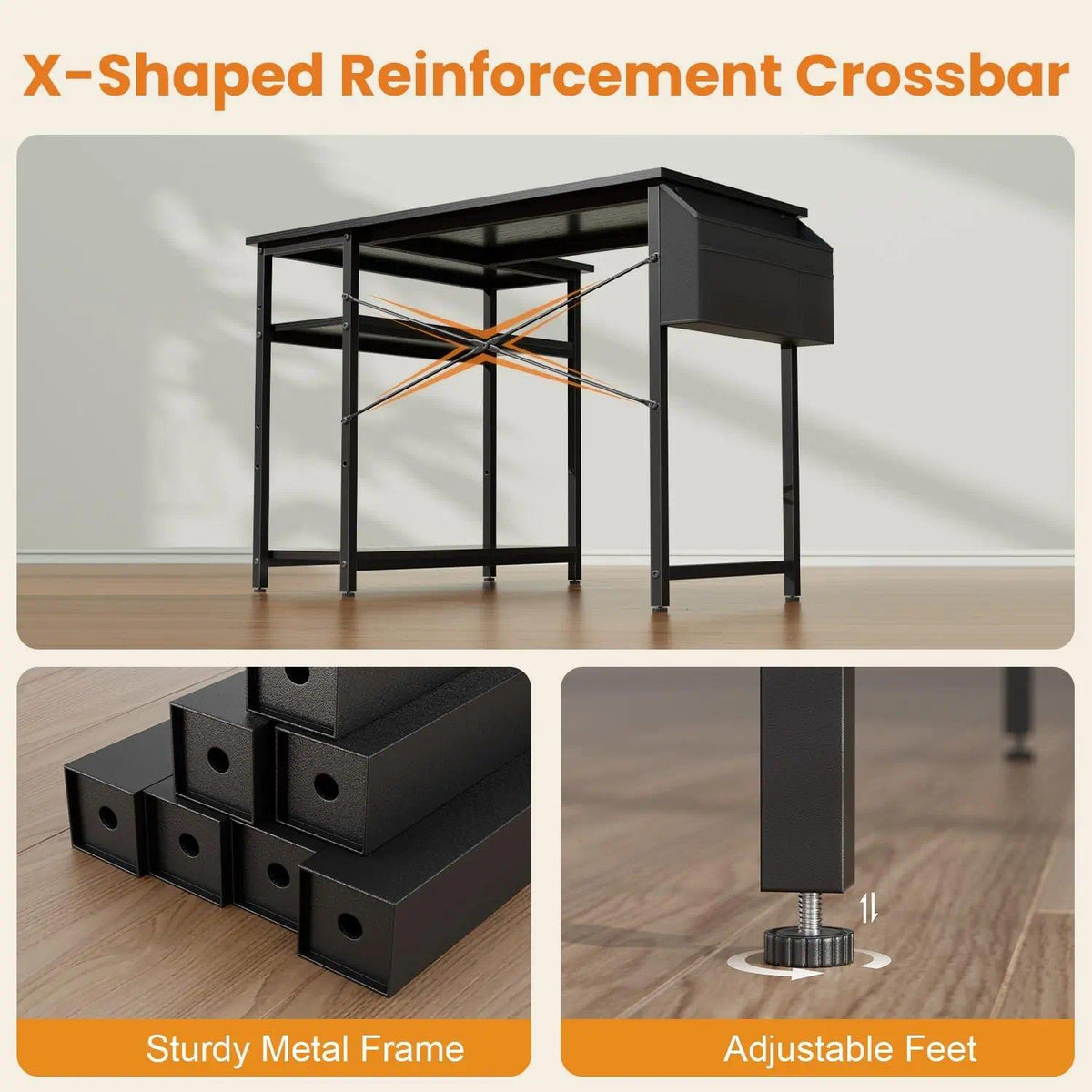 Small L‑Shaped Corner Gaming Desk, Reversible Storage Shelves Computer Desk with Storage Bag & Headphone Hook, Home Office Workstation for Study Writing Gaming