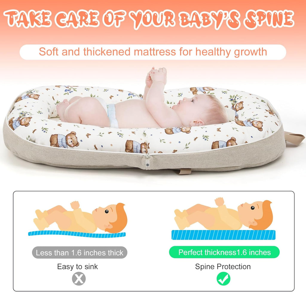 Portable Newborn Bassinet Cot – 2-in-1 Baby Nest Lounger Converts to Travel Backpack for Infant 0-12 Months, Essential Newborn Baby Gift [Plus A Free Gift]
