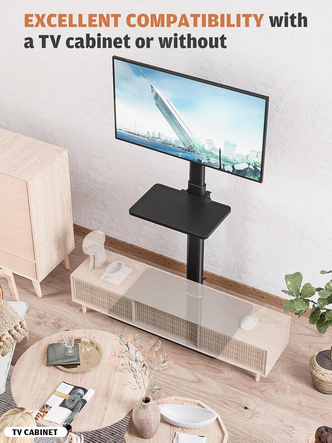 Swivel Floor TV Stand | Compatible with 19-43 Inch Flat Screen TVs (LCD/LED) | 3-Tier Storage Shelf | Sturdy Design, Simple Black [Plus A Free Gift]
