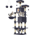 Tall Large Cat Tree 206 cm, Multi‑Level Plush Cat Tower with 13 Sisal Scratching Posts, Scratching Ramp, 2 Perches, 2 Cat Caves, Basket & Hammock, Interactive Pom‑pom Toys for Indoor Multi‑Cat Households
