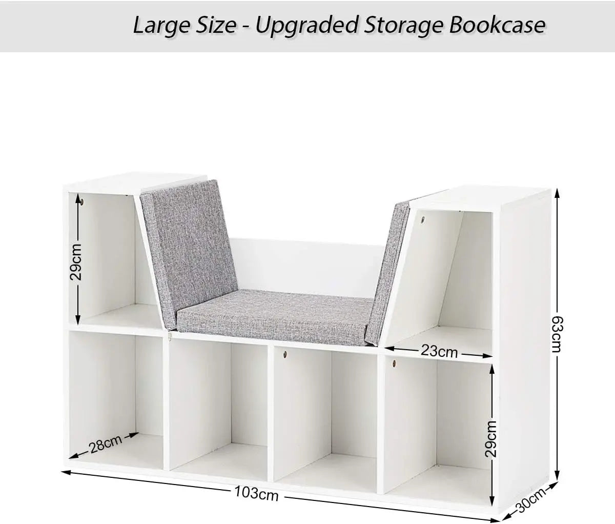 COSTWAY 6-Cube Kids Bookcase, Wooden Display Shelving Unit Organizer with Cushioned Reading Nook, Multi-Functional Storage Shelf Cabinet