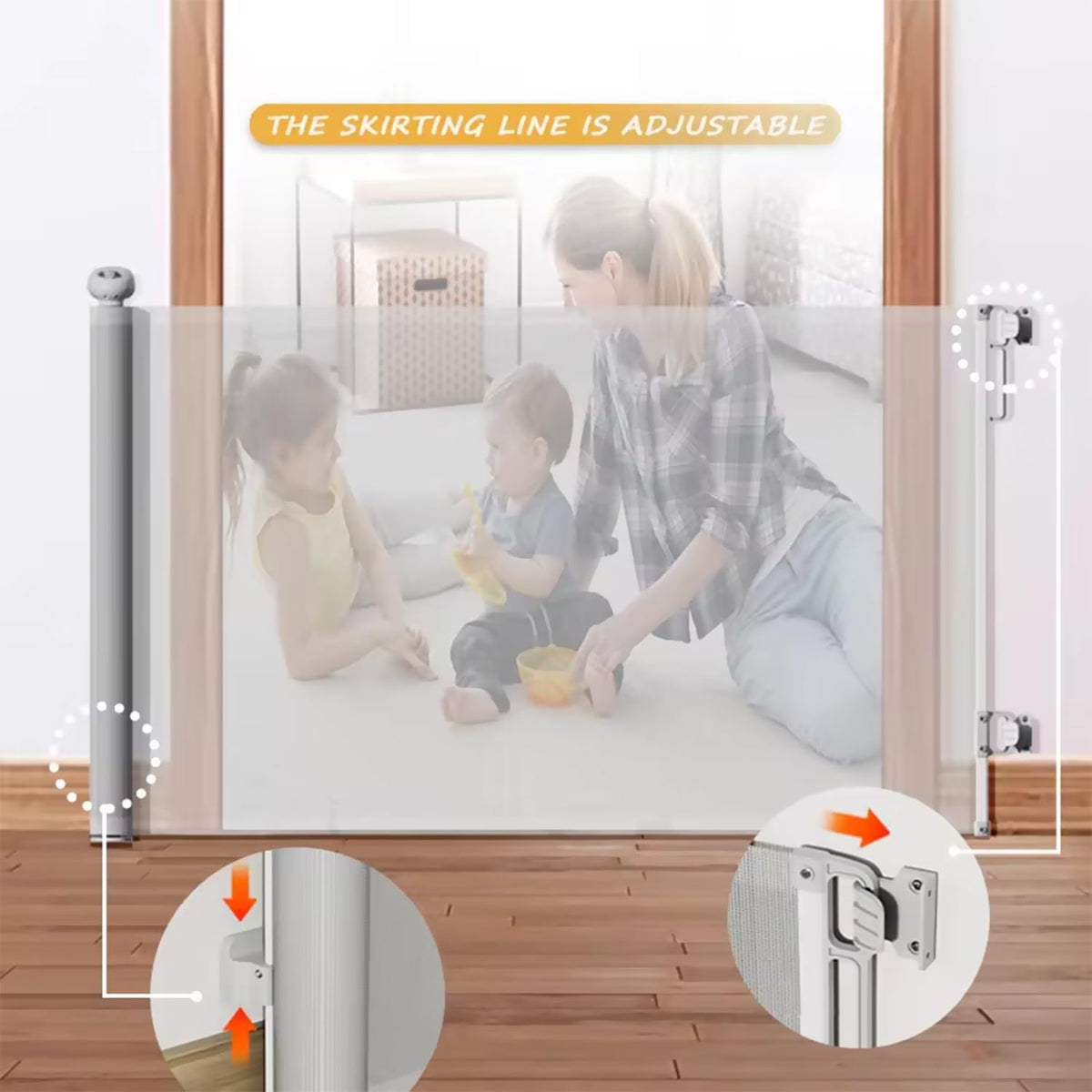Retractable Baby Gate 87cm x 130 cm Stair Safety Gate Roll for Babies and Pets, dogs, Extendable Barrier Gates (Grey)