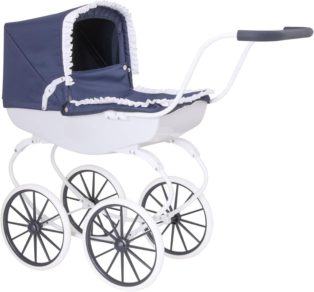 【NS】Traditional English Carriage Doll Pram - Heirloom Quality Push Along Toy with White Wheels - For Ages 3+ | Collector's Gift