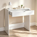 Compact White Desk with Drawer, 75x40cm Modern Wooden Study Table, 2-in-1 Dressing Table & Home Office Workstation for Bedroom, Living Room, or Small Space [Plus A Free Gift]