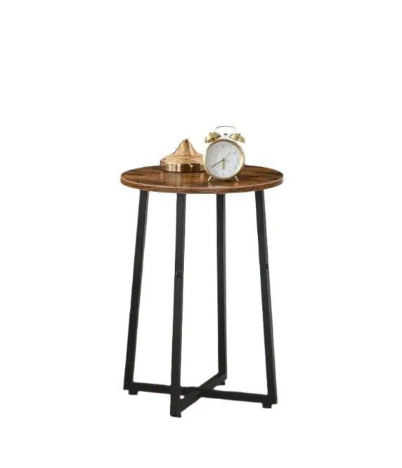 Industrial Round End Table, Small Bedside Nightstand with X‑Shaped Metal Frame, Multifunctional Accent Side Table, Plant Stand for Living Room, Bedroom & Hallway