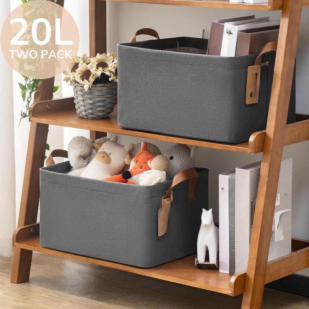 Storage Baskets, Storage Boxes for Shelves, Closet Organizers, Baskets for Shelves, Large Foldable Wardrobe Fabric Boxes, 43 x 28 x 25 cm, Beige, 2-Pack