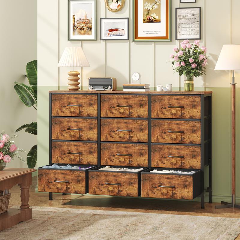 【NS】 12 Drawers Chest of Drawers for Bedroom, Fabric Storage Drawer, Tall White Hallway Storage Unit