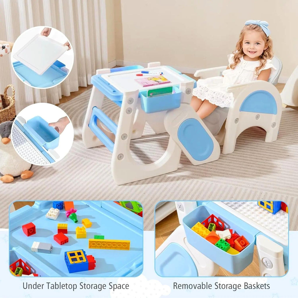 8‑in‑1 Convertible Baby High Chair, High Chairs for Babies and Toddlers with Adjustable Backrest, Removable Double Tray, Storage Boxes & 5‑Point Safety Harness, Toddler Table Chair Set for Feeding