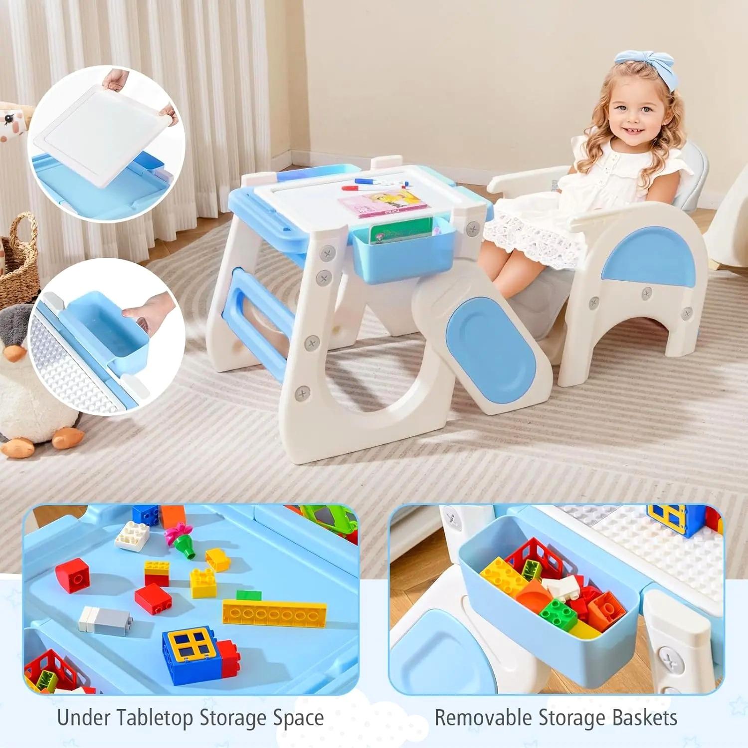 8‑in‑1 Convertible Baby High Chair, High Chairs for Babies and Toddlers with Adjustable Backrest, Removable Double Tray, Storage Boxes & 5‑Point Safety Harness, Toddler Table Chair Set for Feeding
